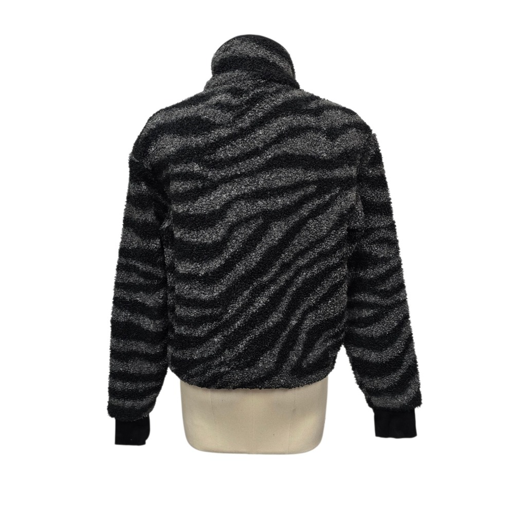 Varley Zebra Print Sherpa Fleece Full Zip Jacket Grey Black Women Small VAR00482 - Picture 2 of 9